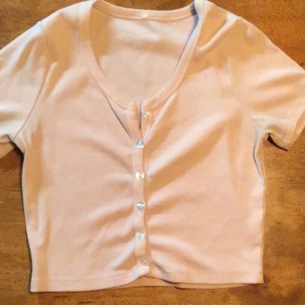 SHEIN ribbed button up pink crop top small